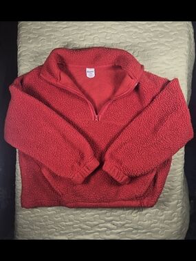 Cozy Red Sherpa Quarter-Zip Women’s Sweater